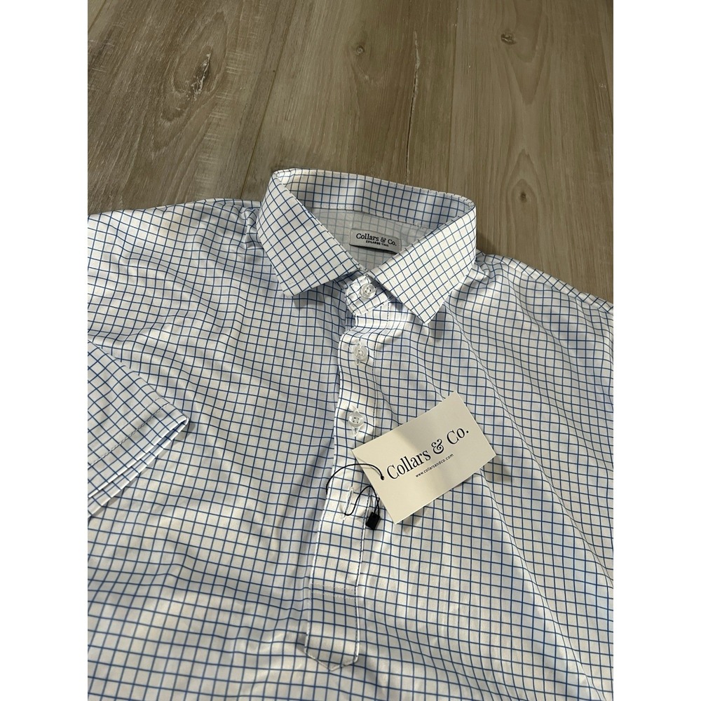 Collars and Co  Short Sleeve Polo Blue/white Window Check 2XLT NWT..